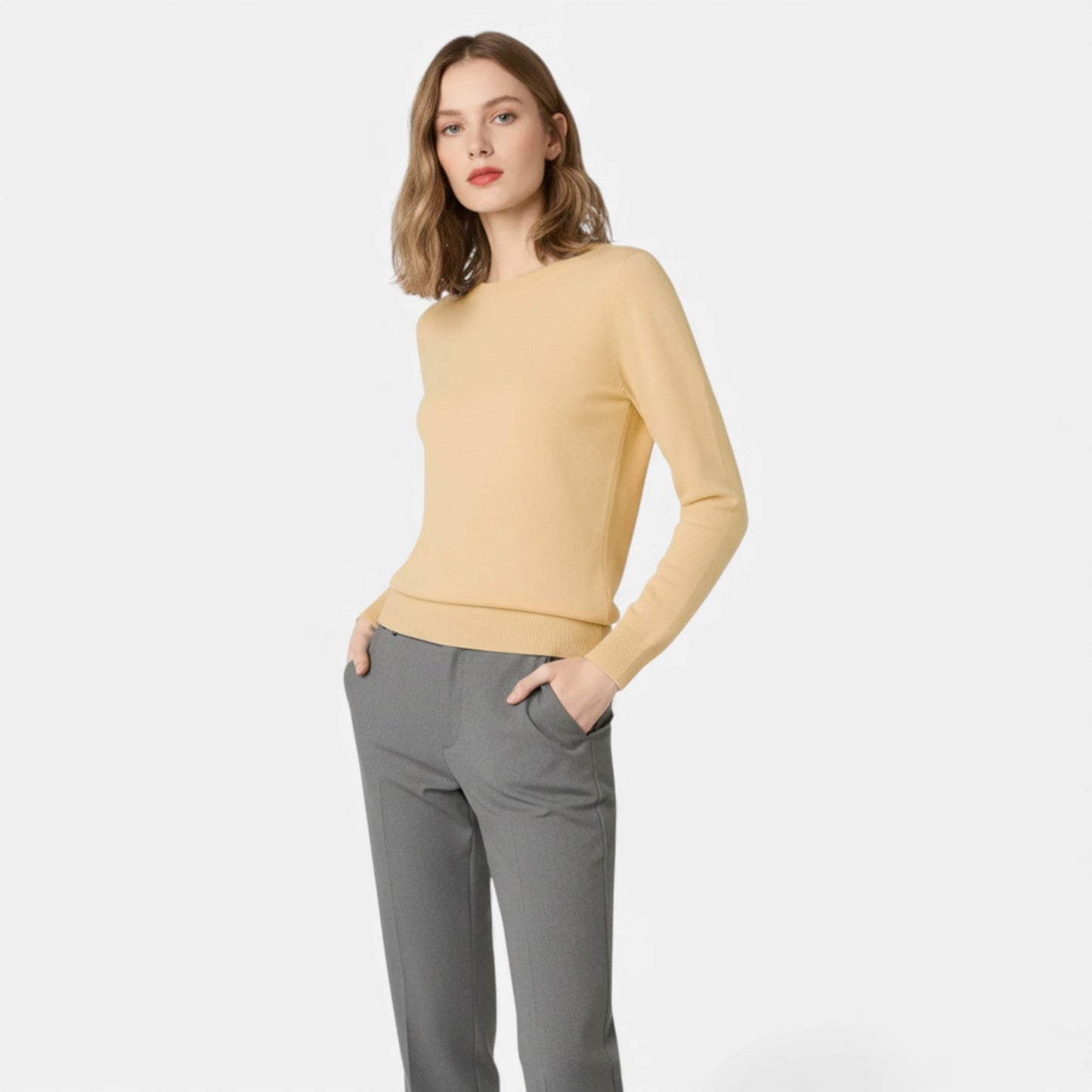 Just-Outlet | Women’s Merino Wool Sweater – Timeless O-Neck Elegance
