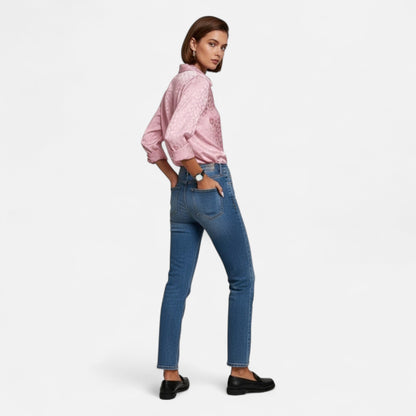 Just-Outlet | Women’s Blouse – Elegant Jacquard Satin Long Sleeve