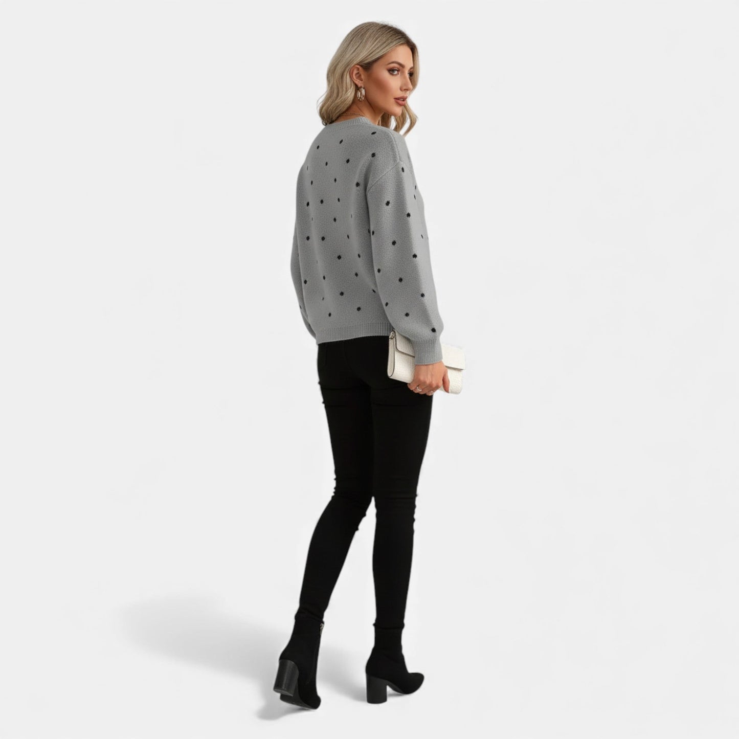 Just-Outlet | Women’s Sweater – Polka-Dot Crew-Neck Elegance