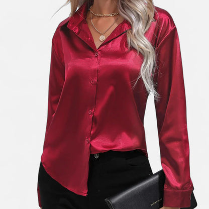 Just-Outlet | Women’s Blouse – Elegant Satin Slim Fit