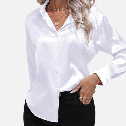 Just-Outlet | Women’s Blouse – Elegant Satin Slim Fit
