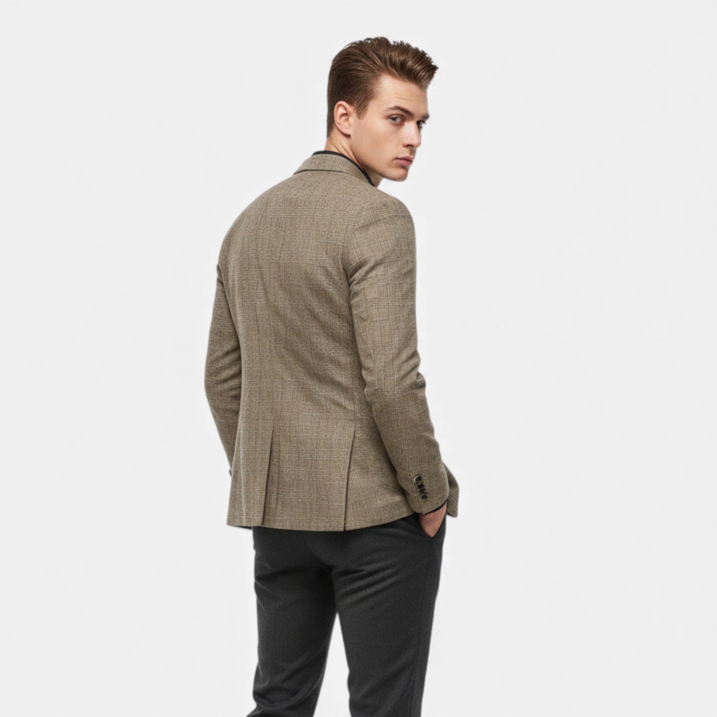 Just-Outlet | Men’s Check Tweed Blazer – Classic Single-Breasted Design