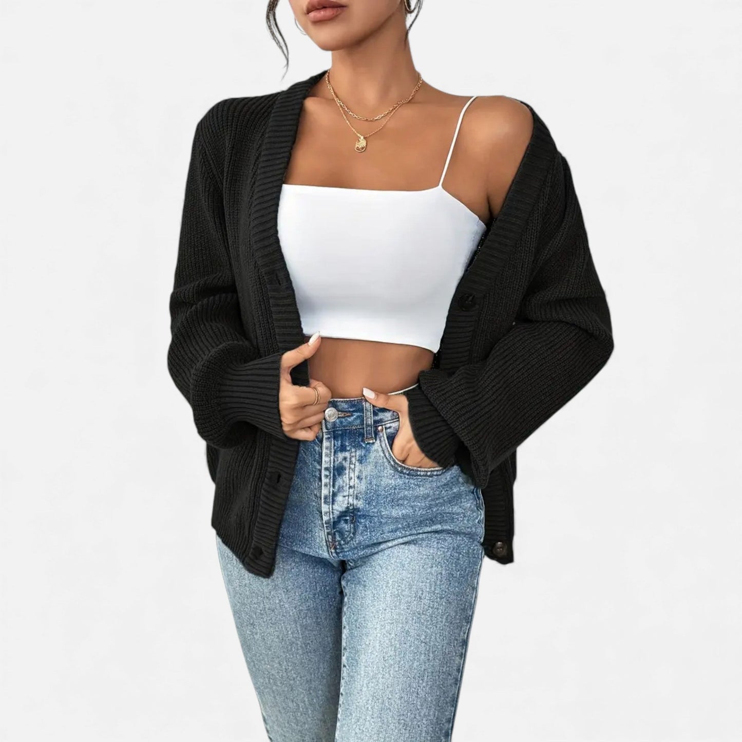 Just-Outlet | Women’s Knitted Cardigan Sweater – Elegant Front-Button Design