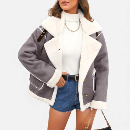 Just-Outlet | Women’s Faux-Wool Winter Jacket – Collar Coat with Pockets