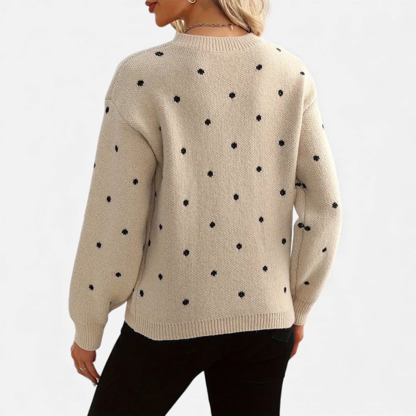 Just-Outlet | Women’s Sweater – Polka-Dot Crew-Neck Elegance