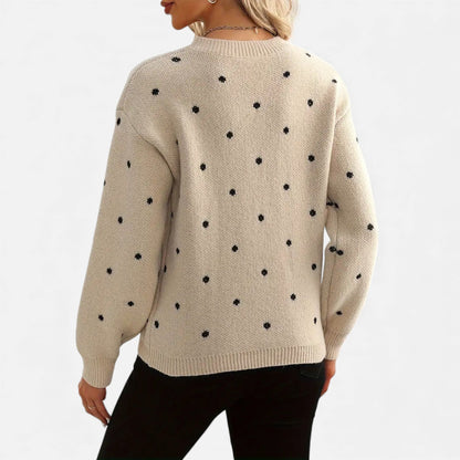 Just-Outlet | Women’s Sweater – Polka-Dot Crew-Neck Elegance