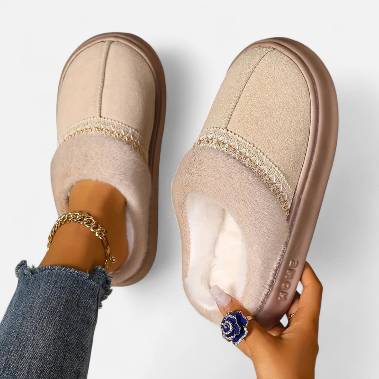 Just-Outlet | Women’s Ethnic Lace Fleece-Lined Slippers