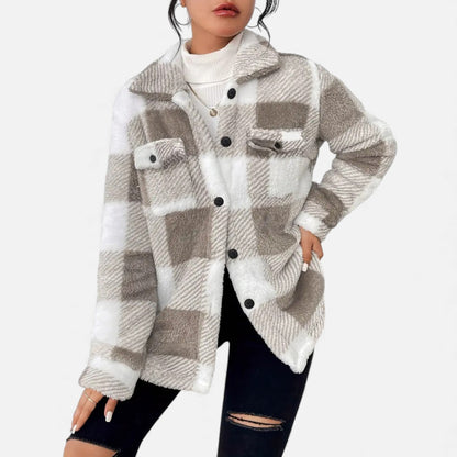 Just-Outlet | Women’s Plush Checkered Winter Jacket – High-Elasticity Coat