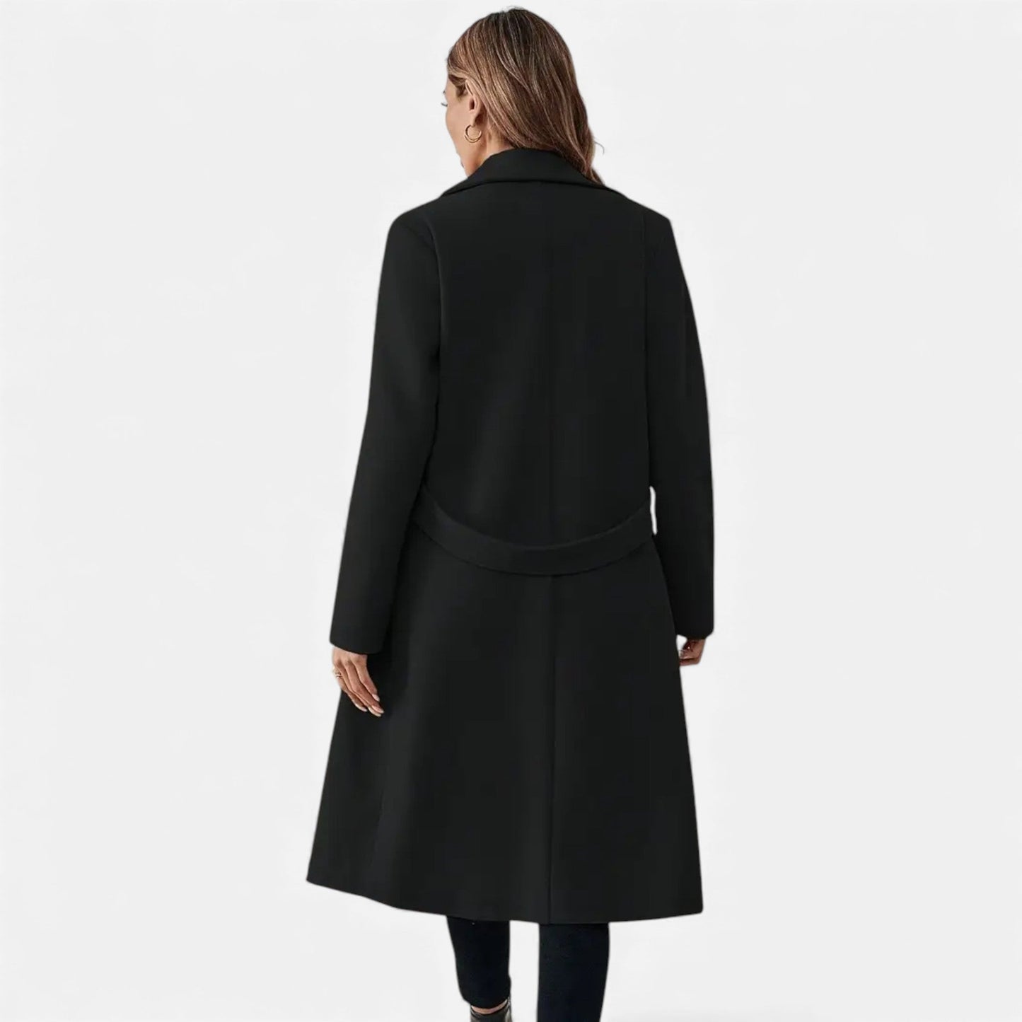 Just-Outlet | Women’s Longline Coat – Double-Belt A-Line Elegance