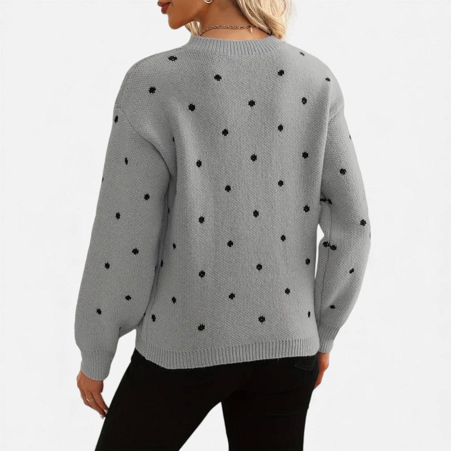 Just-Outlet | Women’s Sweater – Polka-Dot Crew-Neck Elegance
