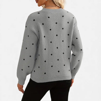 Just-Outlet | Women’s Sweater – Polka-Dot Crew-Neck Elegance