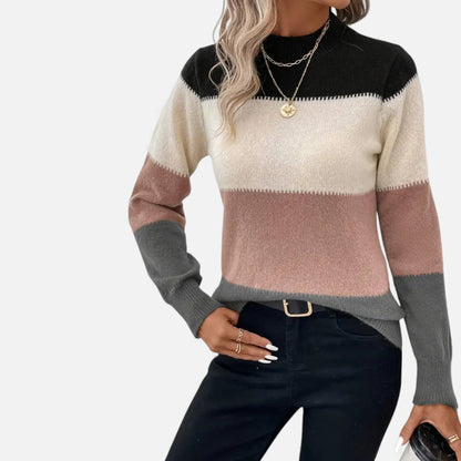 Just-Outlet | Women’s Sweater – Elegant Striped Crew-Neck