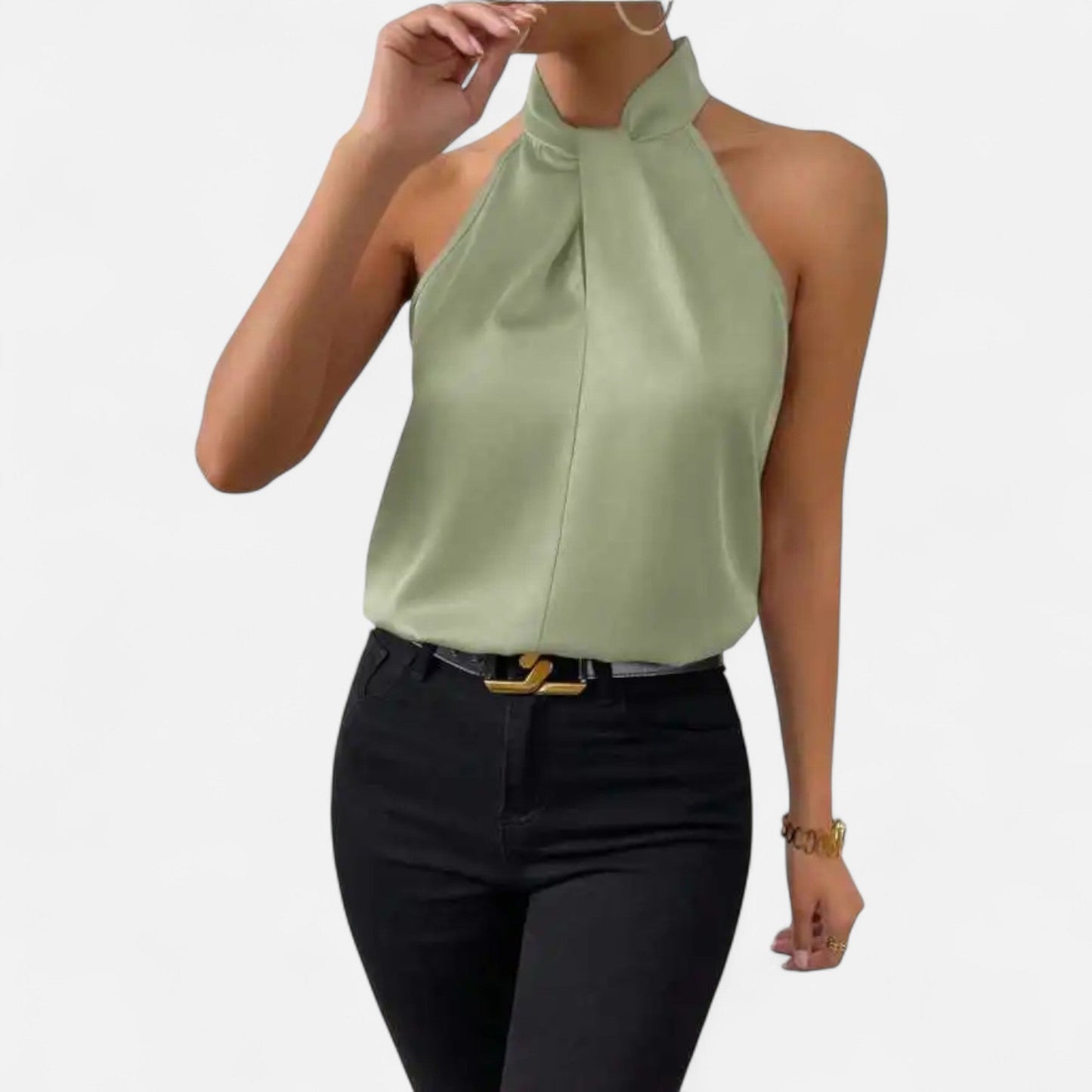 Just-Outlet | Women’s Blouse – Satin Sleeveless Twisted Neck