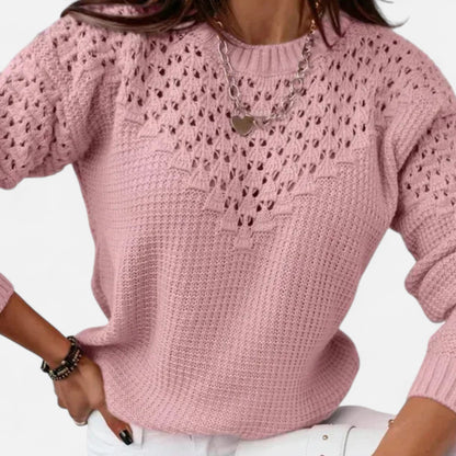 Just-Outlet | Women’s Sweater – Jacquard Hollow Round Neck Elegance