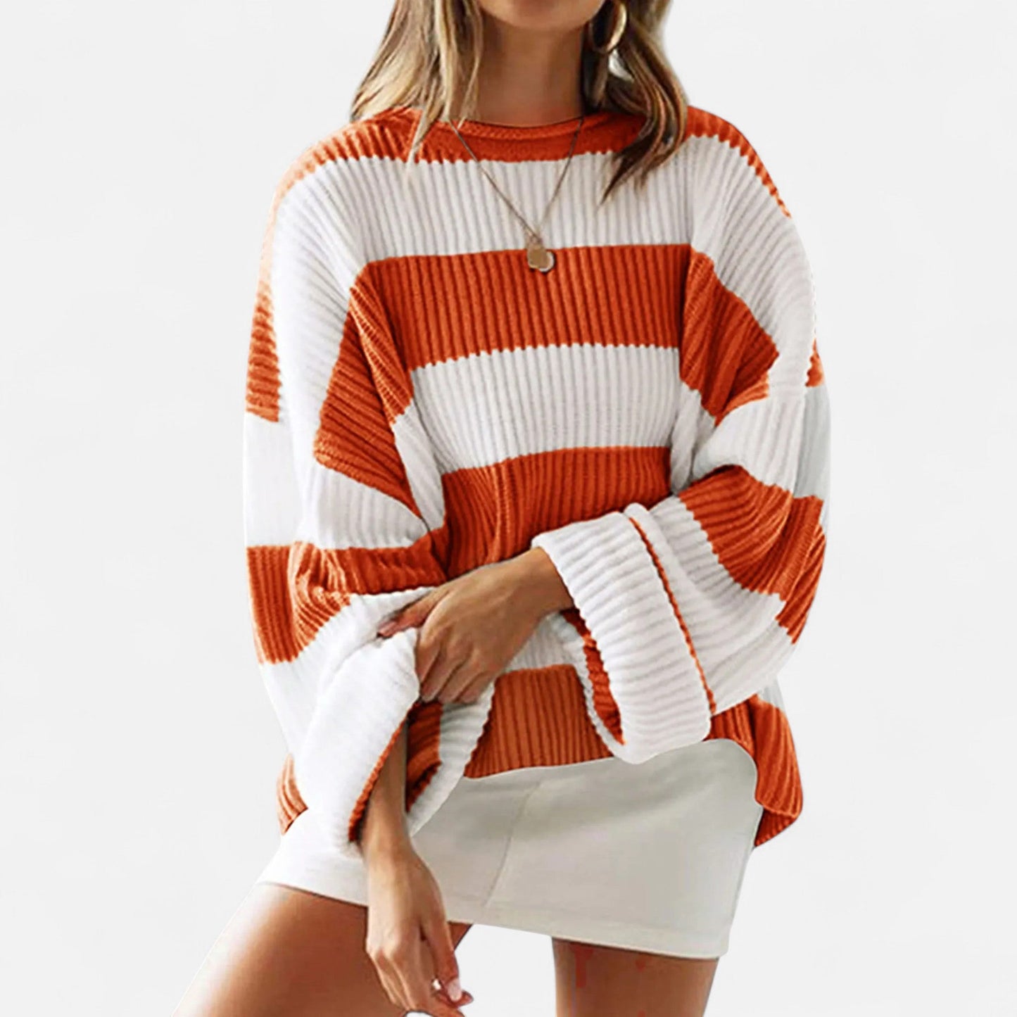 Just-Outlet | Women’s Sweater – Striped Round Neck Elegance