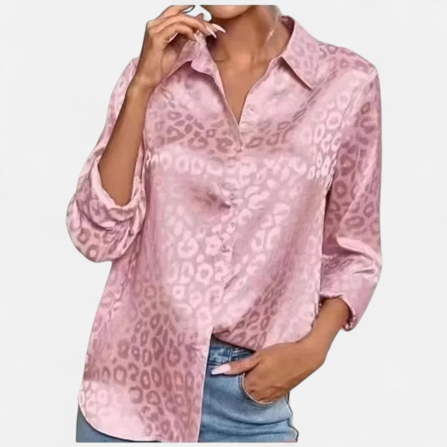 Just-Outlet | Women’s Blouse – Elegant Jacquard Satin Long Sleeve