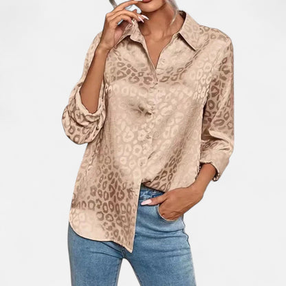 Just-Outlet | Women’s Blouse – Elegant Jacquard Satin Long Sleeve