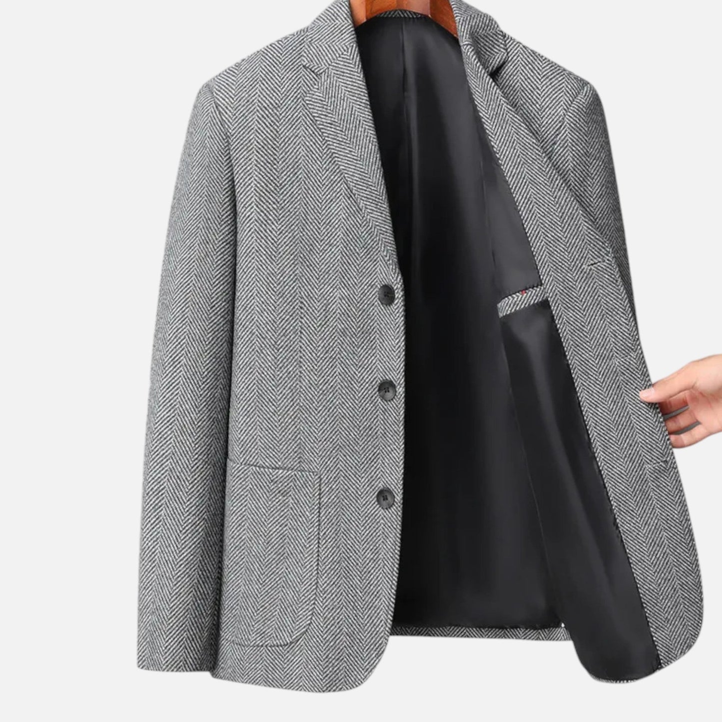 Just-Outlet | Men’s Herringbone Wool Blazer – Classic Single-Breasted Refinement