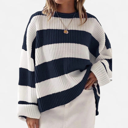 Just-Outlet | Women’s Sweater – Striped Round Neck Elegance