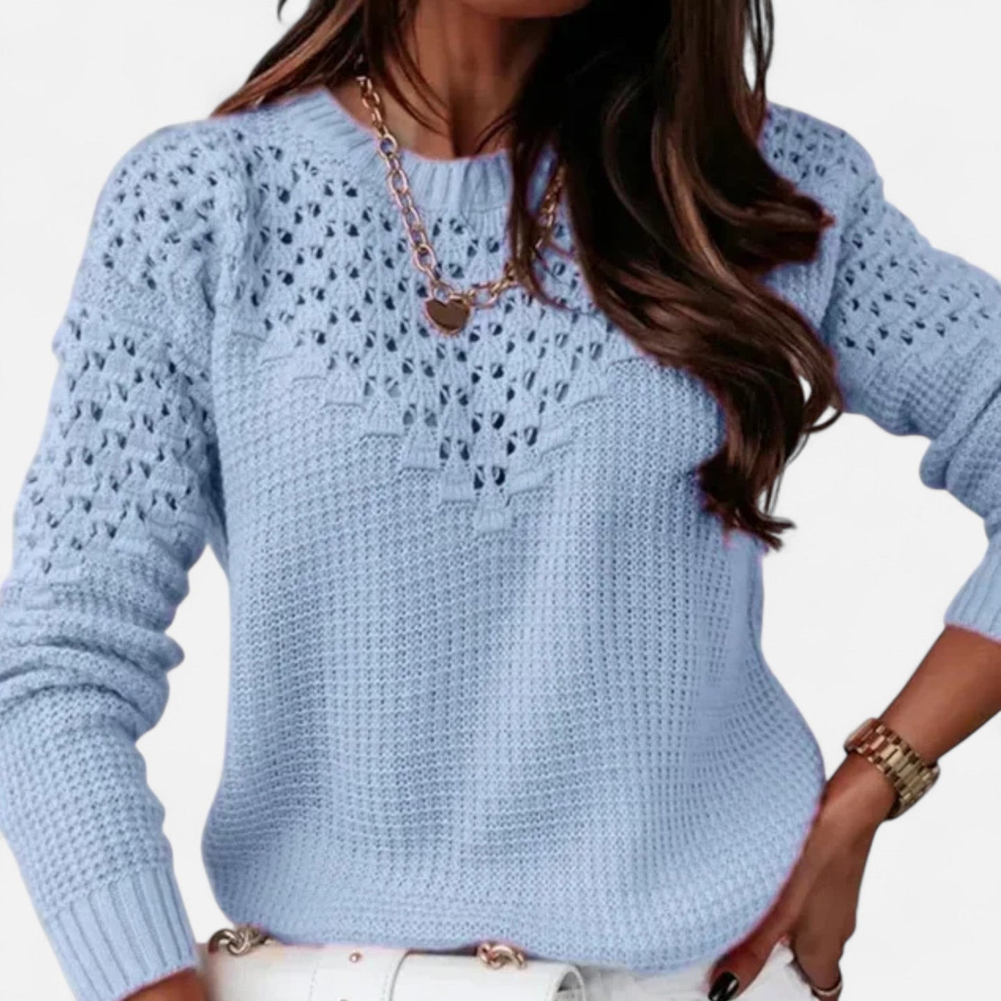 Just-Outlet | Women’s Sweater – Jacquard Hollow Round Neck Elegance