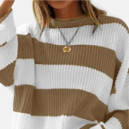 Just-Outlet | Women’s Sweater – Striped Round Neck Elegance