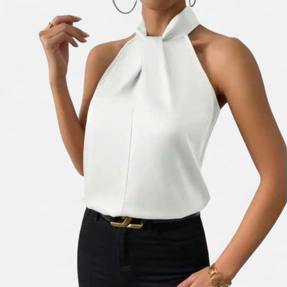 Just-Outlet | Women’s Blouse – Satin Sleeveless Twisted Neck