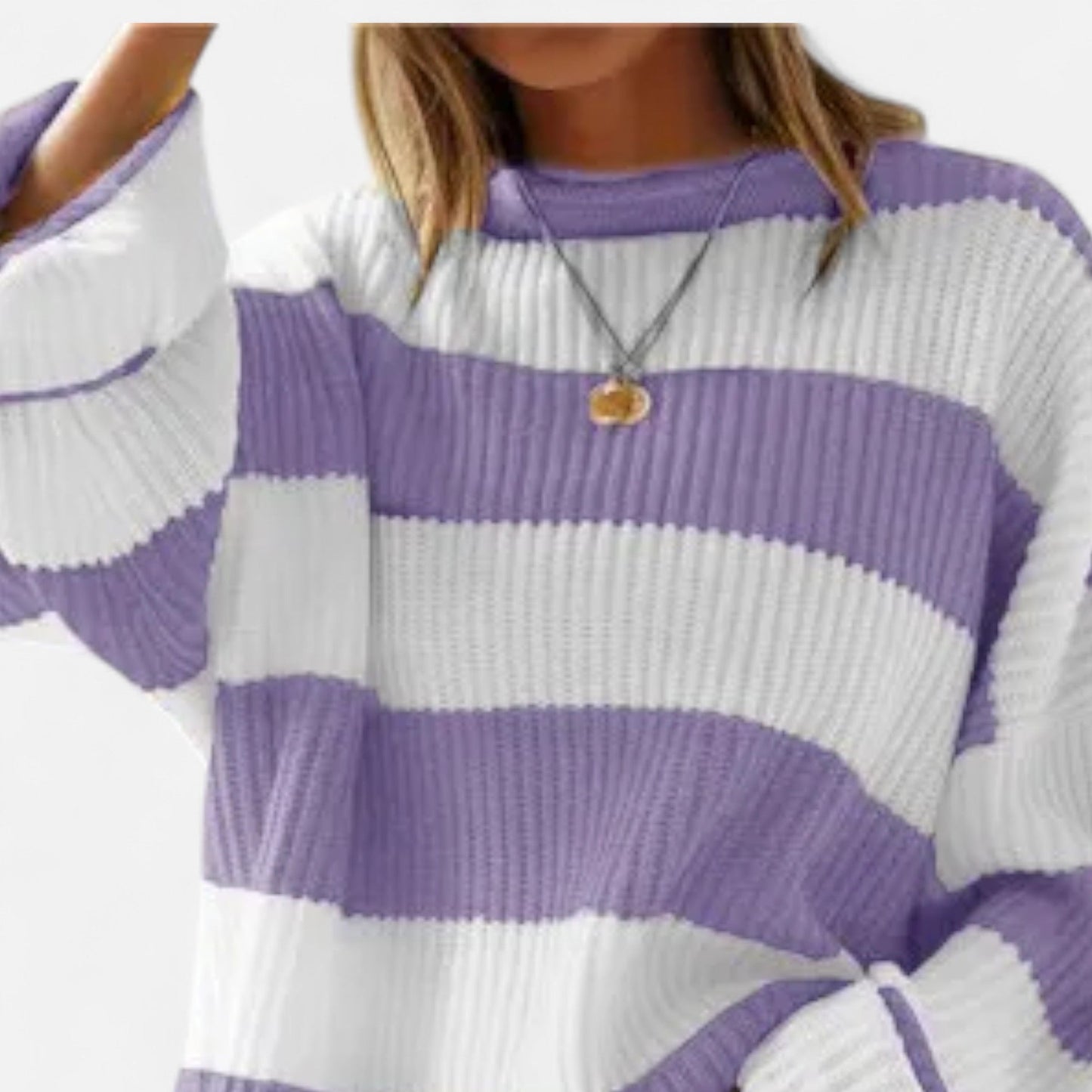 Just-Outlet | Women’s Sweater – Striped Round Neck Elegance