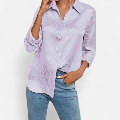 Just-Outlet | Women’s Blouse – Elegant Jacquard Satin Long Sleeve