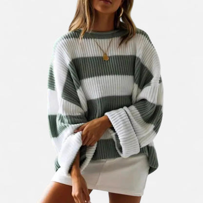 Just-Outlet | Women’s Sweater – Striped Round Neck Elegance