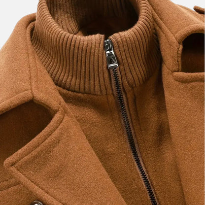 Just-Outlet | Men’s Long Coat – Vintage Contrast-Collar Elegance