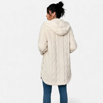 Just-Outlet | Women’s Jacquard Plush Hooded Cardigan – Winter Warm Elegance
