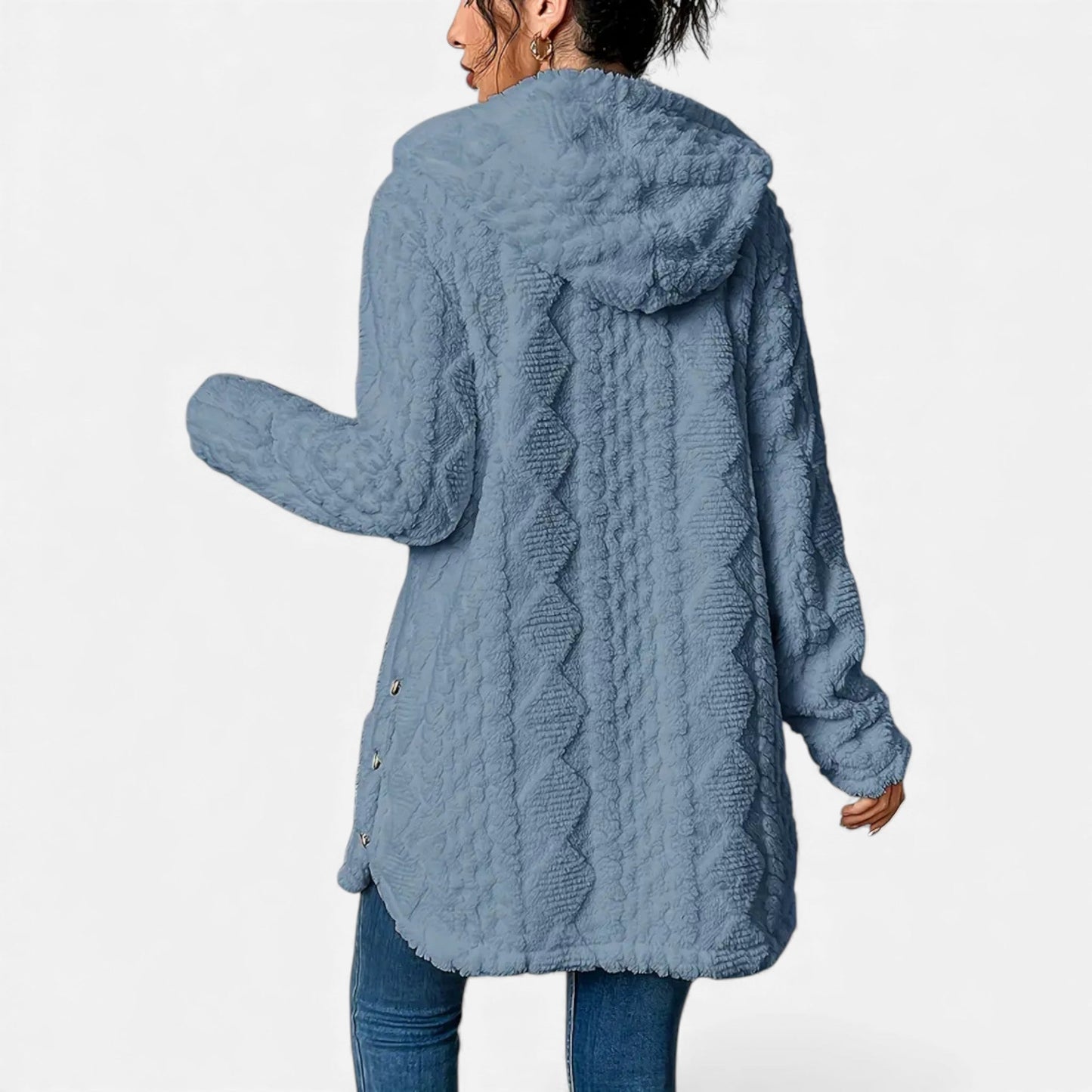 Just-Outlet | Women’s Jacquard Plush Hooded Cardigan – Winter Warm Elegance