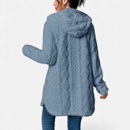 Just-Outlet | Women’s Jacquard Plush Hooded Cardigan – Winter Warm Elegance