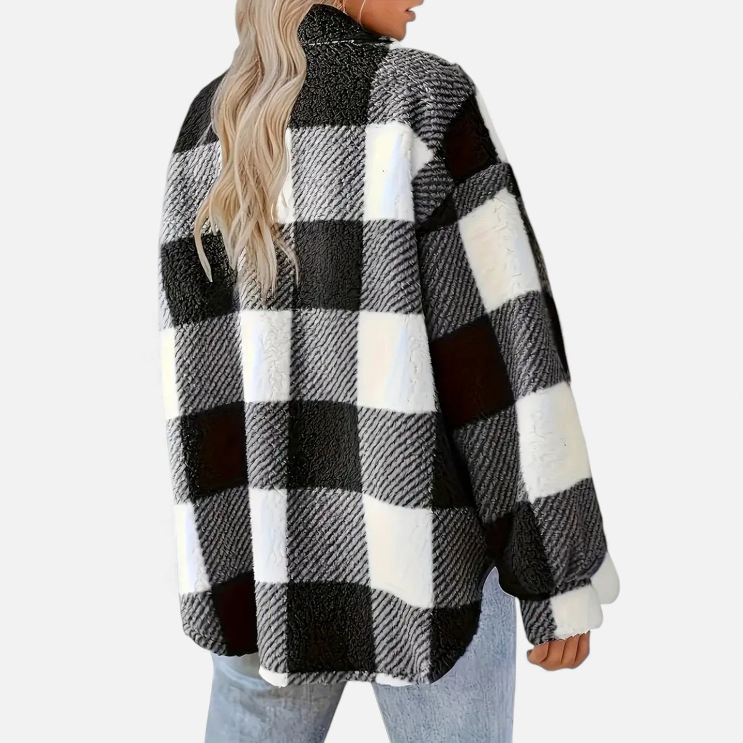 Just-Outlet | Women’s Plush Checkered Winter Jacket – High-Elasticity Coat