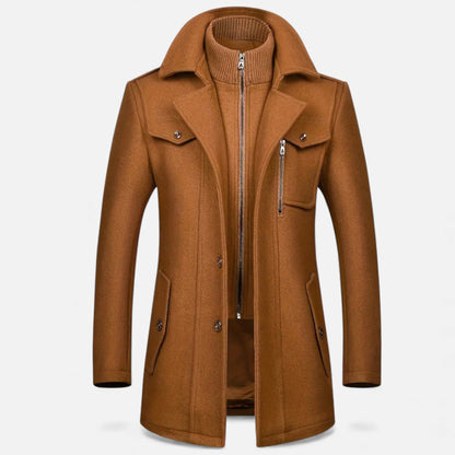 Just-Outlet | Men’s Long Coat – Vintage Contrast-Collar Elegance