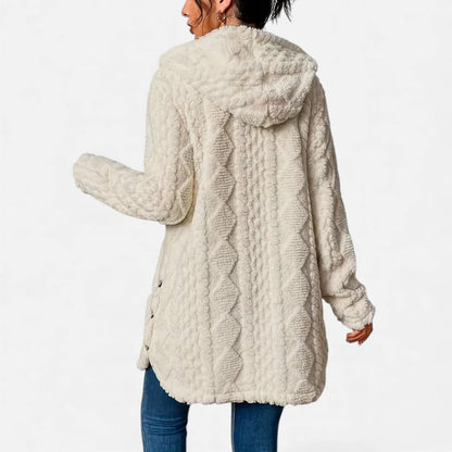 Just-Outlet | Women’s Jacquard Plush Hooded Cardigan – Winter Warm Elegance